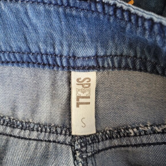 Spell Gypsy Jean Skirt Size Small Blue Flower Child  Patches Embroidered Funky - Picture 12 of 14